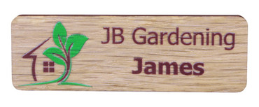 Printed wooden name badges - Real wood name badge with printed logo and text | www.namebadgesinternational.co.uk